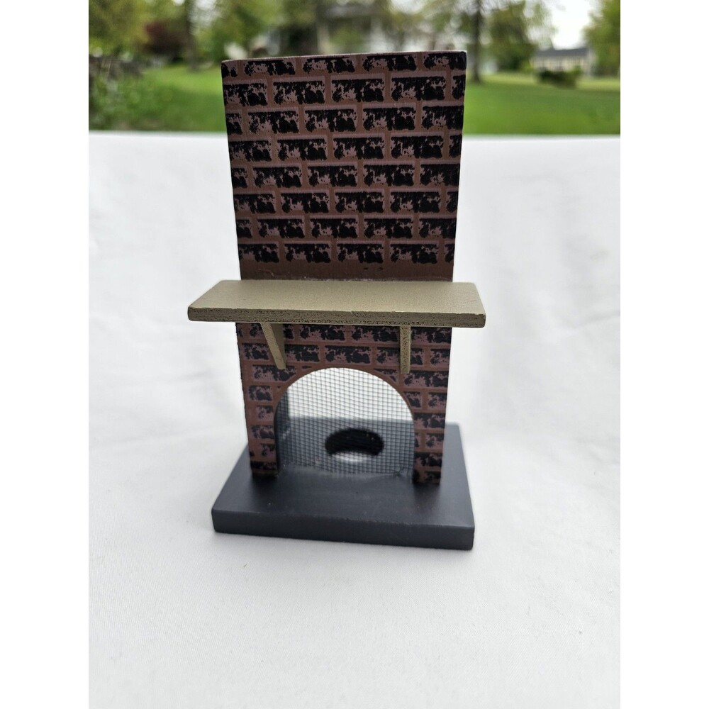 Wooden House Painted Brick Fireplace Mantle Folk Art Shelf Decor Dollhouse
